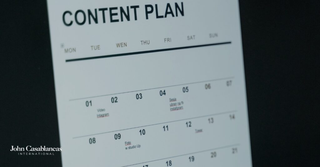 a content calendar for social media content