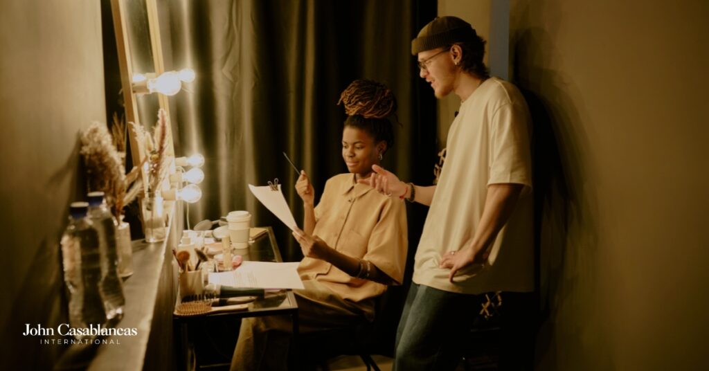 actors backstage doing a character study